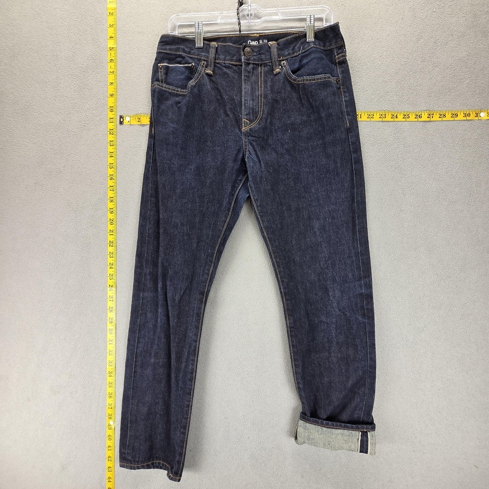 Gap Jeans Mens Blue Selvedge Slim Fit Rinsed Zip Fly‎ Dark Wash Fits 30x28